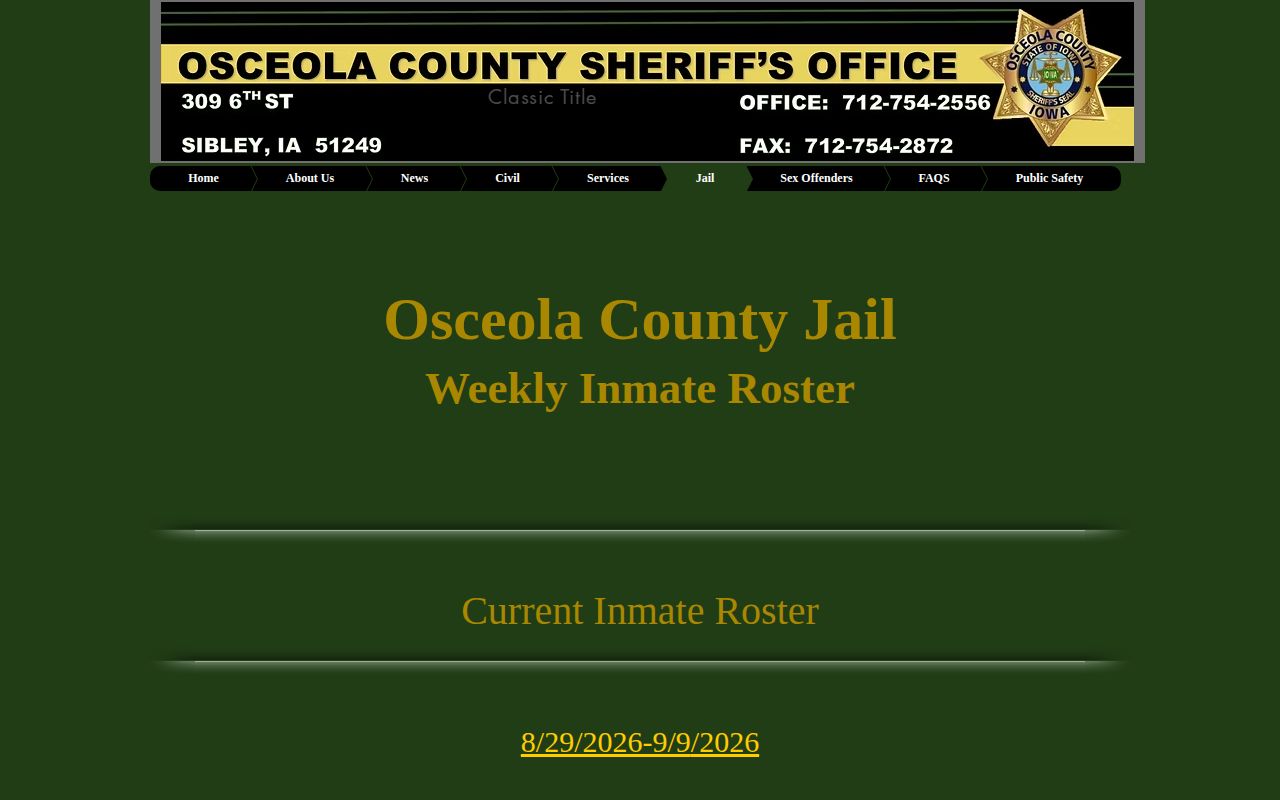Osceola County Sheriff Current Inmates weekly roster page